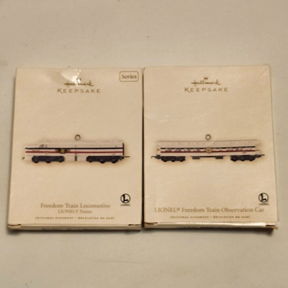 HALLMARK Keepsake Ornament Lot of 2 Freedom Train Locomotive + Observation Car